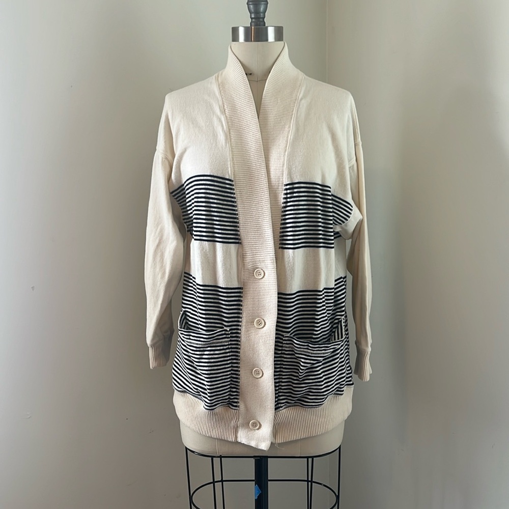 Cream and Navy Striped Sweater